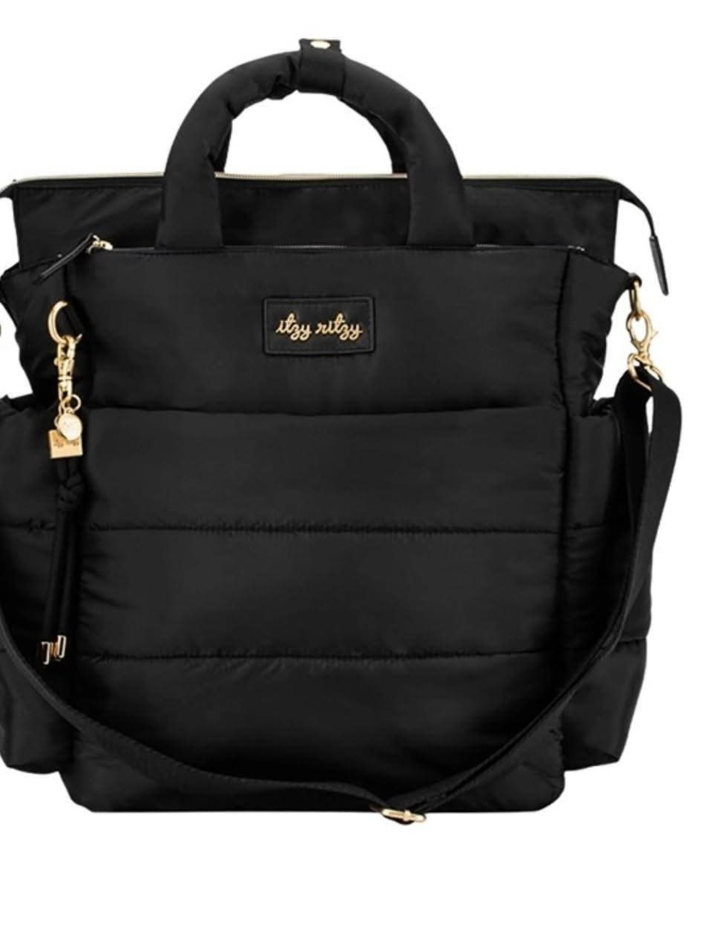 Itzy Ritzy Black Quilted Shoulder Tote with Gold Accents